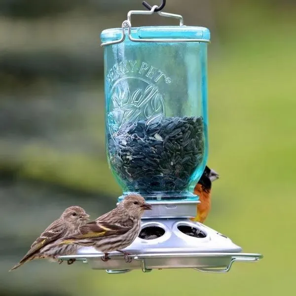 Antique Wide Blue Glass Seed Feeder - image 2